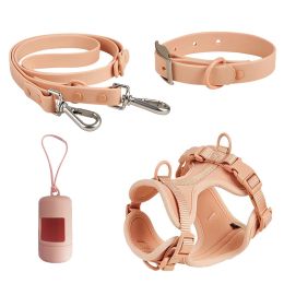 Double Layer Pet Chest Strap Set With PVC Traction Rope (Option: Pink Four Piece Set-L)