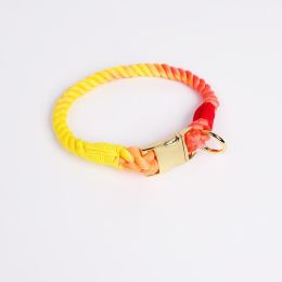 Woven Gradient Color Cotton String Dog Pet Traction Collar (Option: Collar Rainbow-M Collar)