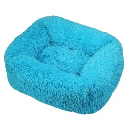 Winter Plush Pet Nest Square Mat (Option: Blue-XL)