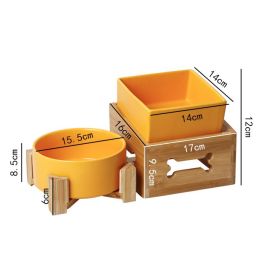 Dog Food Basin Double Rice Bowl To Protect Cervical Spine Tripod Against Upset (Option: Yellow-Round plus square and 2frames)