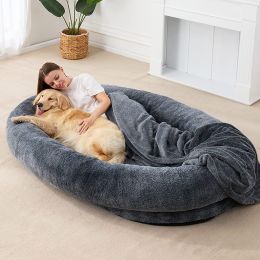 Large Human Short Plush Dog Bed (Option: Dark Grey-185x120x30CM)