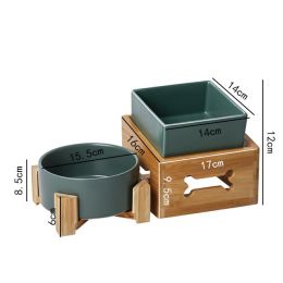 Dog Food Basin Double Rice Bowl To Protect Cervical Spine Tripod Against Upset (Option: Green-Round plus square and 2frames)