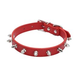 Popular Pet Collar Anti-bite Rivet Small And Medium Leather Dog Leash (Option: Red-XS 30x1.5CM)