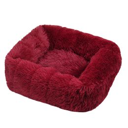 Winter Plush Pet Nest Square Mat (Option: Wine Red-2XL)