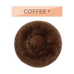 Fluffy Donut Dog Bed  Warm Soft Long Plush Pet Cushion Dog House Cat  Bed Washable Pet Sofa Mat Calming Samll Large Dog Beds (Option: XL-Coffee without zipper)