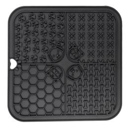 Silicone Pet Suction Cup Licking Pad Pet Placemat Silicone Licking Plate Pad (Option: 4check black)