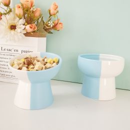 Ceramic Pet Slant Mouth Dog And Cat Food Bowl Set (Option: Blue-Slanting Bowl and Water Bowl-S)