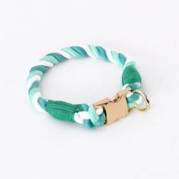 Woven Gradient Color Cotton String Dog Pet Traction Collar (Option: Collar Green-S Collar)