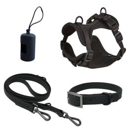 Double Layer Pet Chest Strap Set With PVC Traction Rope (Option: Black Four Piece Set-L)