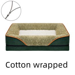 Pet Supplies Square Sofa Bed Dog Kennel Cat Litter Pet Pad (Option: Dark green white-M sponge)