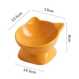 Cat Bowl Ceramic Protection Cervical Spine Diagonal High Foot To Prevent Upset Grain Basin (Option: Yellow-Cat ear)