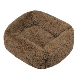 Winter Plush Pet Nest Square Mat (Option: Khaki-XL)