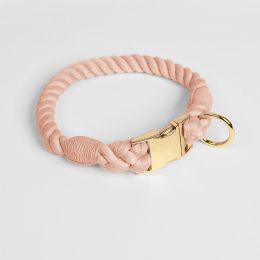 Woven Gradient Color Cotton String Dog Pet Traction Collar (Option: Collar Pink Color-S Collar)