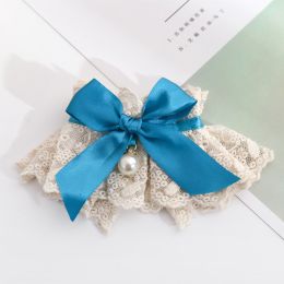 Cat Lace Pearl Collar Decoration (Option: Beige lace bow-XL)