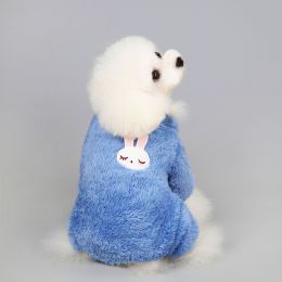 Pet Clothes Dog Four-legged Cashmere Cat Velvet Suit Thickened Joy Rabbit Six-petal Flower English Wind (Option: Rabbit blue-2XL)