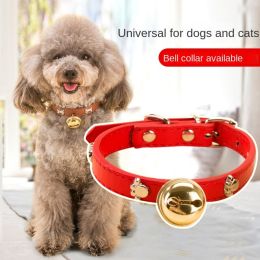 Leather Pet Collars Pet paw print bone alloy bell collar dog collar Best Santa Xmas Gifts cat collar (Color: black)