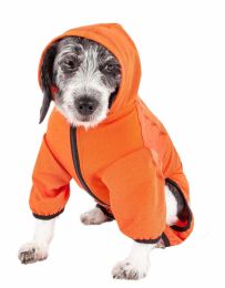 Pet Life Active 'Pawsterity' Heathered Performance 4-Way Stretch Two-Toned Full Bodied Hoodie (Color: Orange)