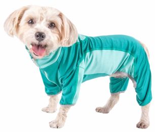 Pet Life Active 'Warm-Pup' Heathered Performance 4-Way Stretch Two-Toned Full Body Warm Up (Color: green)