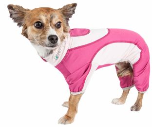 Pet Life Active 'Warm-Pup' Heathered Performance 4-Way Stretch Two-Toned Full Body Warm Up (Color: pink)