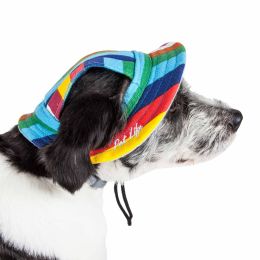 Pet Life 'Colorfur' Uv Protectant Adjustable Fashion Canopy Brimmed Dog Hat Cap (size: large)