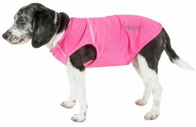 Pet Life Active 'Aero-Pawlse' Heathered Quick-Dry And 4-Way Stretch-Performance Dog Tank Top T-Shirt (Color: pink)