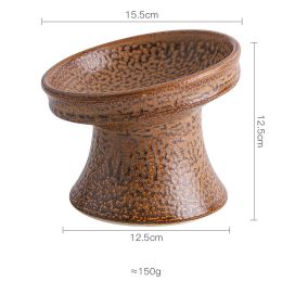 Cat Bowl Ceramic Shallow Mouth High Foot Anti Overturn Double (Option: Leopard print-L)