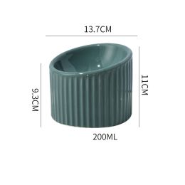 Ceramic Cat Bowl High Foot Protection Cervical Spine Dog Food Basin (Option: Trumpet dark green)