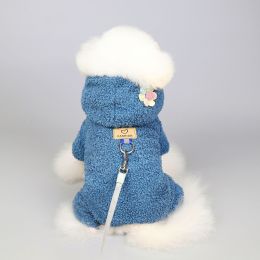 Pet Clothes Dog Four-legged Cashmere Cat Velvet Suit Thickened Joy Rabbit Six-petal Flower English Wind (Option: Flower blue-2XL)