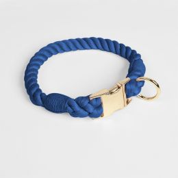 Woven Gradient Color Cotton String Dog Pet Traction Collar (Option: Collar Purplish Blue-S Collar)