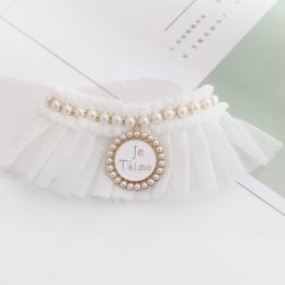 Cat Lace Pearl Collar Decoration (Option: Pearl style white-XL)