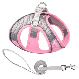 Vest-style Pet Harness Reflective Breathable Dog Hand Holding Rope Leash (Option: Pink Gray-XXS)