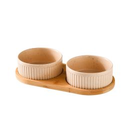 Ceramic Small Medium Large Dog Food Basin (Option: Khaki double tray-Medium size 15.5cm)