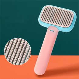 New Pet Cat Dog Hair Brush Hair Massage Comb Open-Knot Brush Grooming Cleaning Tool Stainless Steel Comb (Color: pink)