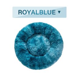 Fluffy Donut Dog Bed  Warm Soft Long Plush Pet Cushion Dog House Cat  Bed Washable Pet Sofa Mat Calming Samll Large Dog Beds (Option: XL-Blue without zipper)