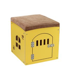 Removable And Washable Four Seasons Pet House, Wooden Pet Nest (Option: Yellow door L)