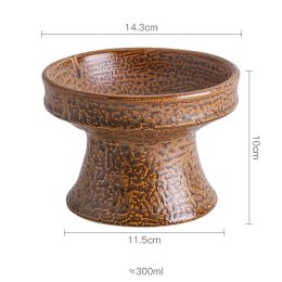 Cat Bowl Ceramic Shallow Mouth High Foot Anti Overturn Double (Option: Leopard print-S)