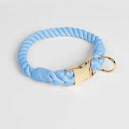 Woven Gradient Color Cotton String Dog Pet Traction Collar (Option: Collar Sky Blue-S Collar)