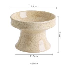 Cat Bowl Ceramic Shallow Mouth High Foot Anti Overturn Double (Option: Beige-S)