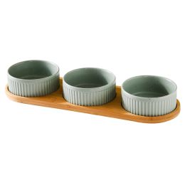 Ceramic Small Medium Large Dog Food Basin (Option: Light green three trays-Medium size 15.5cm)