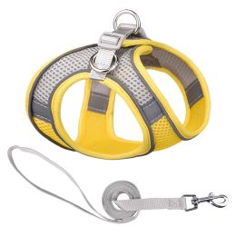 Vest-style Pet Harness Reflective Breathable Dog Hand Holding Rope Leash (Option: Yellow Gray-XS)