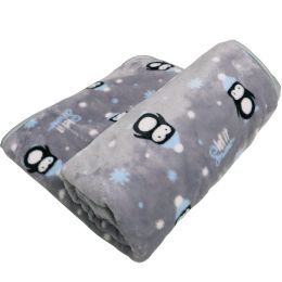 Cartoon Printed Thickening Pet Blanket Flannel Coral (Option: Cute Penguin Gray-70X50CM)