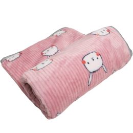 Cartoon Printed Thickening Pet Blanket Flannel Coral (Option: Long Eared Rabbit Pink-100X70CM)